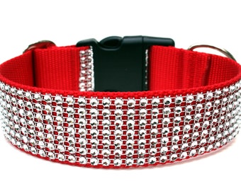 Red Dog Collar 1.5" Rhinestone Dog Collar