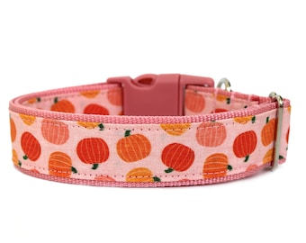 Pumpkin Dog Collar 1" or 1.5" Fall Dog Collar Pink Dog Collar