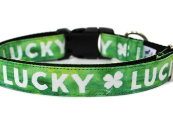 Lucky Dog Collar 1" St Patricks Day Dog Collar Shamrock Dog Collar