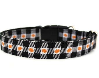 Pumpkin Dog Collar 1" Fall Dog Collar Plaid Dog Collar
