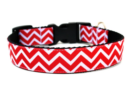 Red Chevron Dog Collar, Geometric Stripe Pet Collar, Preppy Dog Collar