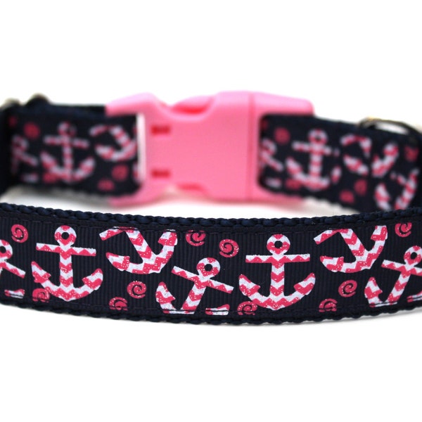 Nautical Dog Collar 1" Anchor Dog Collar SIZE SMALL