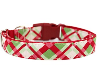 Christmas Plaid Dog Collar | Red Green Plaid Collar | Holiday Dog Collar | Winter Dog Collar | Vintage Plaid Dog Collar
