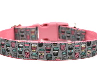 Coffee Dog Collar 3/4" or 1" Coffee Lover Dog Collar Fun Dog Collar