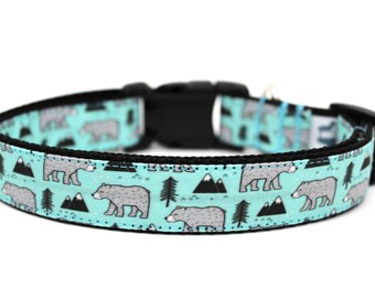 Bear Dog Collar 3/4" or 1" Boy Dog Collar Mountain Dog Collar Outdoors Dog Collar