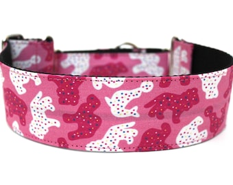 Pink Cookie Martingale Dog Collar 2" Wide Greyhound Collar for Large Dogs