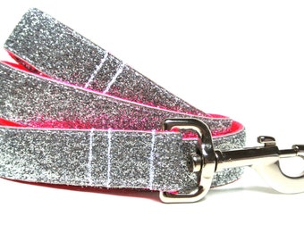 Neon Pink Glitter Dog Leash Sparkle Pet Leash Bright Pink Dog Accessory Boutique Dog Leash