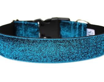 Turquoise Glitter Dog Collar 1” or 1.5” | Blue Sparkle Dog Collar