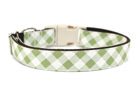 Green Gingham Dog Collar Spring Plaid Cottagecore Dog Collar Vintage Style Dog Collar