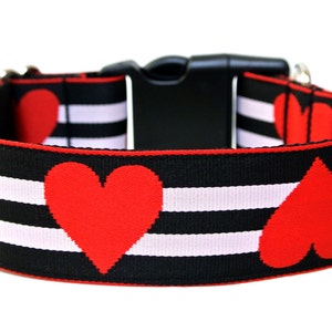 Valentines Dog Collar 1" or 1.5" Red Heart Dog Collar