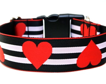 Valentines Dog Collar 1" or 1.5" Red Heart Dog Collar