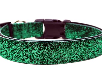 Emerald Green Glitter Dog Collar, Sparkle Dog Collar, Adjustable Pet Collar