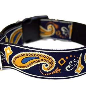 Navy Blue Dog Collar 1.5&quot; Paisley Dog Collar