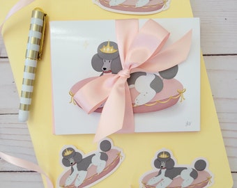 Parti Pudel Karte und Aufkleber Set, wasserdichte Vinyl-Aufkleber, Briefpapier Geschenk, Standard Pudel Liebhaber Geschenk, Hund Mama Geschenk