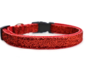 Red Glitter Dog Collar for Small Dogs, Sparkle Puppy Collar, Cute Girly Collar for Small Breed Dogs