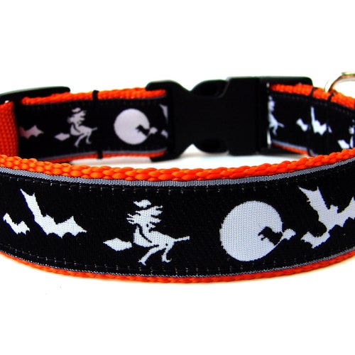 Halloween Dog Collar 1 Witches and Bats Dog Collar - Etsy