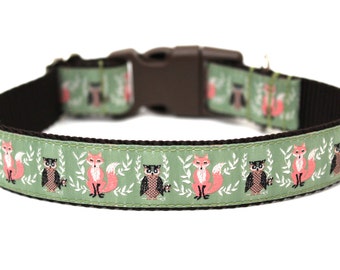 Fall Dog Collar 1" Owl Dog Collar Fox Dog Collar