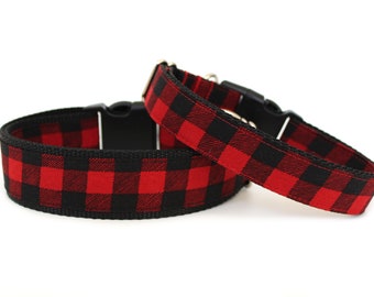 Buffalo Plaid Dog Collar, Red Plaid Christmas Collar, Winter Dog Collar, Holiday Dog Collar