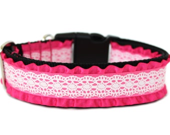 Lace Dog Collar 1.5" Hot Pink Dog Collar