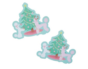 Christmas Poodle Stickers Set of 4 Poodle Stickers Christmas Poodle Gift