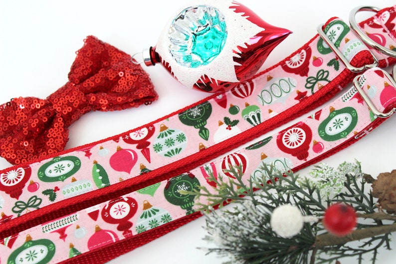 Vintage Christmas Dog Collar 1 or 1.5 Christmas Dog Collar Pink Christmas Dog Collar