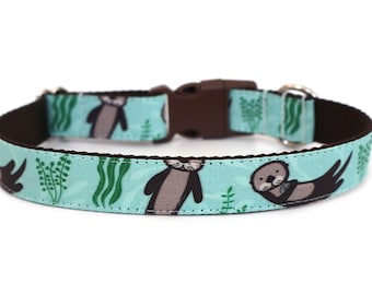 Otter Dog Collar, Summer Dog Collar, Ocean Inspired Dog Collar Beach Dog Accessories Handmade in California