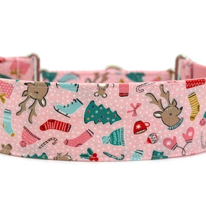 Pink Christmas Dog Collar 2&quot; wide Martingale Dog Collar for Large Breed Dogs Holiday Dog Collar