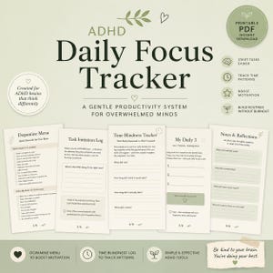 ADHD Daily Focus Tracker, Printable Task Initiation, Time Blindness Log (PDF)