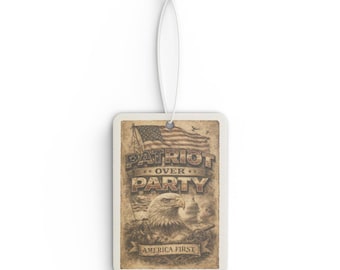 Aromatizador de carro vintage com bandeira americana da águia patriota | Pinheiro, carro novo, fragrância Black Ice