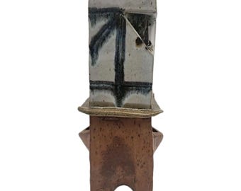 Japanese Studio Pottery Art Sculpture Brutalist Vase 10" Tall 4" Wide Stoneware