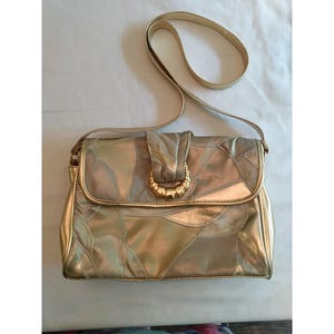 Vintage Metallic Patchwork Shoulder Bag Leather Gold Buckle Purse