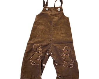 Vintage Rondi Brown Corduroy Overalls With Embroidered Poodles Sz 18 Months