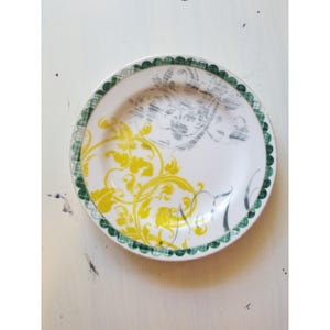 Anthropologie Quality Crockery Ceramic Salad Plate Gold Trim Green Plaid No:76 image 1