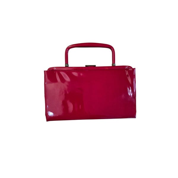 Sac à main brillant J.M. Towne and Co. vintage des années 1950 en cuir verni rouge du milieu du siècle