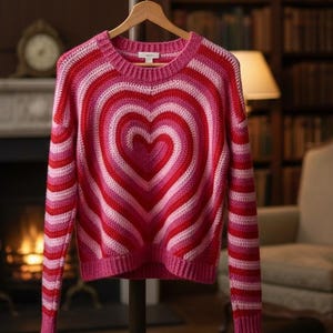 Patrón PDF de suéter de corazón a crochet - Suéter acogedor DIY - Suéter de crochet para San Valentín - Patrón de descarga instantánea