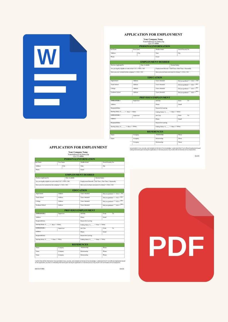 Editable Job Application Template: Word - PDF - (instant Download) - Etsy