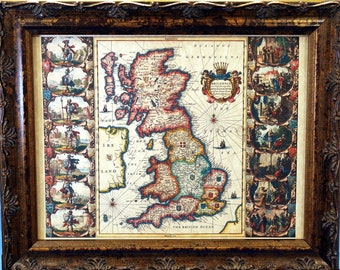 Anglo-Saxon Heptarchy Map of Britain Map Print of a 1653 Map on Parchment Paper