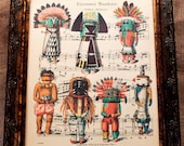 Native American Kachina Dolls Art Print from 1894 on Antique Music Book Page
