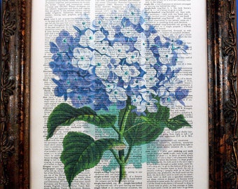Purple Hydrangea Art Print on Vintage Dictionary Book Page