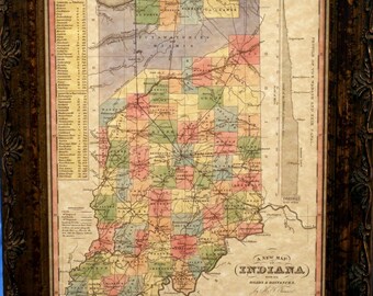 Indiana State Map Print of an 1833 Map on Parchment Paper