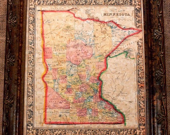 Minnesota State Map Print of an 1864 Map on Parchment Paper