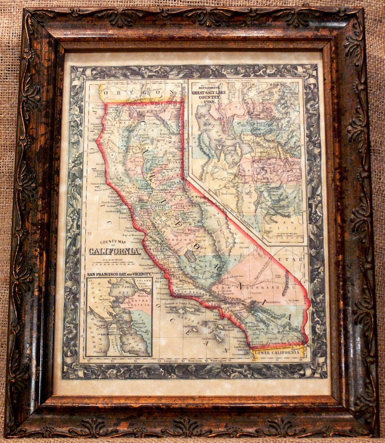 California State Map Print of an 1860 Map on Parchment Paper image 1