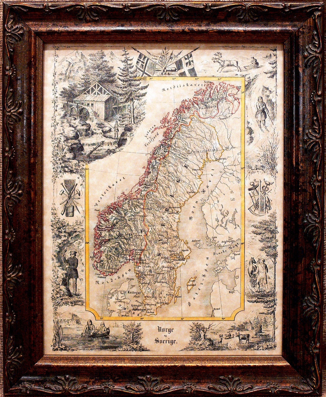 Norwaysweden Map Print of an 1847 Map on Parchment Paper Etsy