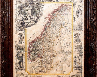 Norway-Sweden Map Print of an 1847 Map on Parchment Paper