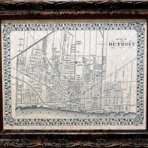City of Detroit Map Print of an 1872 Map on Parchment Paper