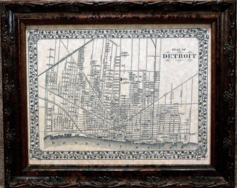 City of Detroit Map Print of an 1872 Map on Parchment Paper