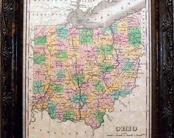 Ohio State Map Print of an 1827 Map on Parchment Paper