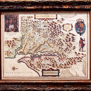 Virginia and Chesapeake Bay Map Print of a 1630 Map on Parchment Paper