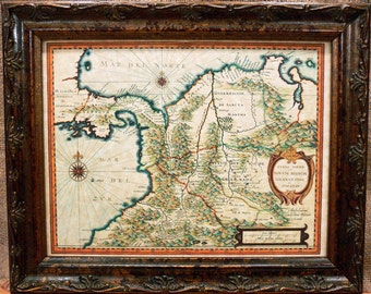Colombia-Panama-Costa Rica Map Print of a 1630 Map on Parchment Paper