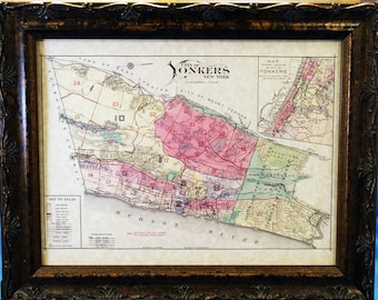 City of Yonkers Map Print of an 1907 Map on Parchment Paper